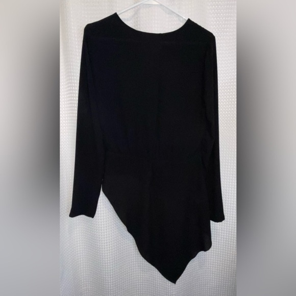 Women’s BCBG asymmetric‎ chic black semi sheer long sleeved blouse size small - Picture 11 of 13